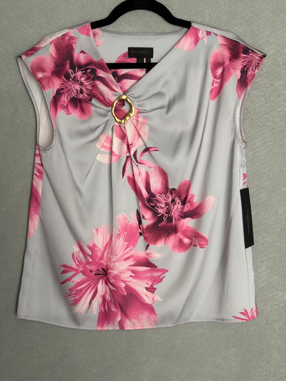 Donna Karan Sleeveless Top Off-Center V-Neck Floral Women's Small NEW